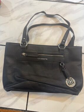 Liz Claiborne Black Leather Dual-Handle Shoulder Tote
